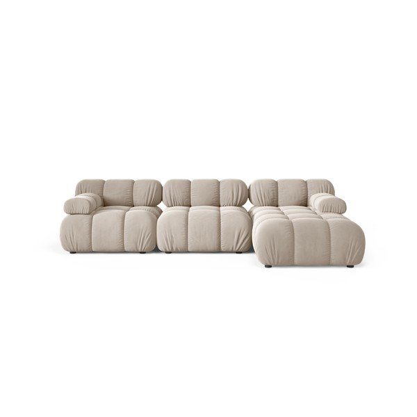 Divano angolare componibile color crema (con penisola a destra/con chaise lounge) con rivestimento in velluto – Micadoni 