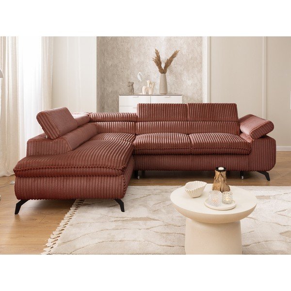 Divano angolare color terracotta (con penisola a sinistra/a L) con rivestimento in velluto a coste Marbeya  – Ropez-image-4