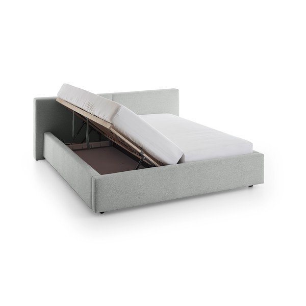 Letto matrimoniale imbottito grigio con contenitore con rete inclusa 160x200 cm Cube – Meise Möbel-image-4