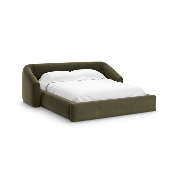 Letto matrimoniale imbottito verde con contenitore con rete inclusa 200x200 cm Campi – Cosmopolitan Design