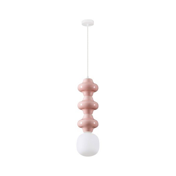Lampadario bianco/rosa chiaro in ceramica con paralume in vetro ø 18 cm Clio – Nova Luce