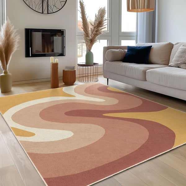 Tappeto giallo ocra e rosa polveroso lavabile 160x230 cm Strawberry Creamsicle – Mila Home-image-3