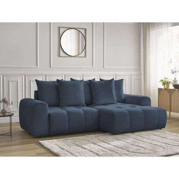 Divano angolare blu allungabile/con contenitore (con penisola a destra/con chaise lounge) con rivestimento in ciniglia Roxelane – Bobochic Paris-image-3