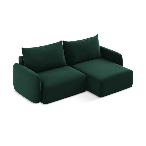 Divano angolare verde scuro allungabile/con contenitore (con penisola a destra/con chaise lounge) con rivestimento in velluto Kalena – Makamii-image-3