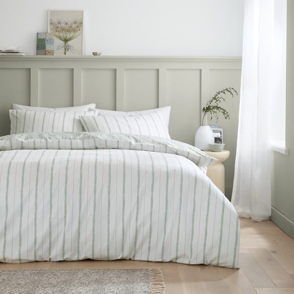 Biancheria da letto bianca/verde in percalle di cotone per letto singolo 135x200 cm Scallop Floral – Bianca-image-2