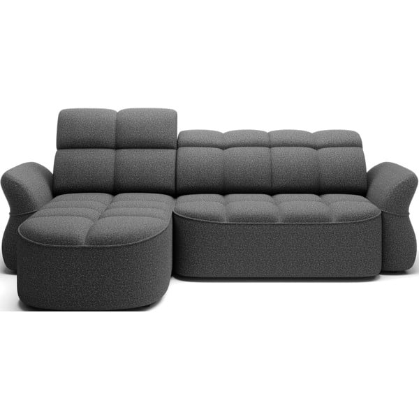 Divano angolare grigio scuro allungabile/con contenitore (con penisola a sinistra/con chaise lounge) e rivestimento in velluto Beneth – ELTAP