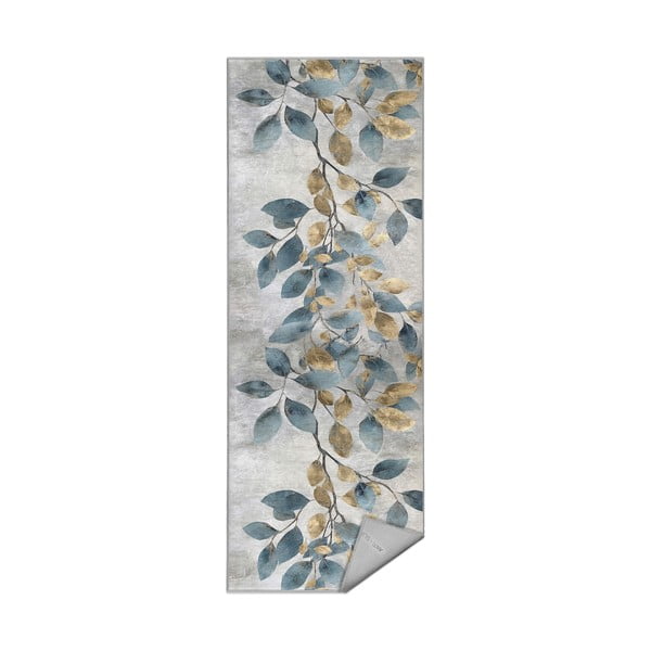 Passatoia azzurra/dorata lavabile 80x200 cm Golden Leaves – Mila Home