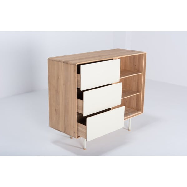 Cassettiera bassa bianca-colore naturale in rovere 118x100 cm Fina - Gazzda-image-4