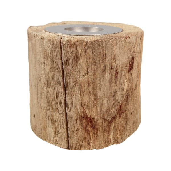 Candeliere antico in legno di teak non trattato, altezza 10 cm - HSM collection-image-1