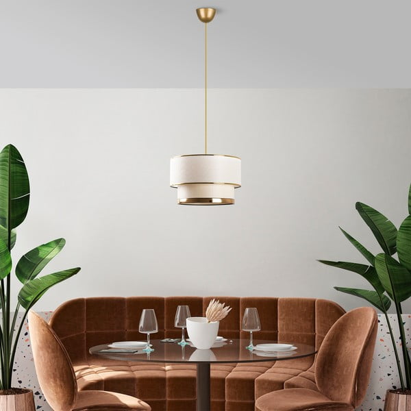 Lampadario color crema/dorato con paralume in tessuto ø 30 cm Cake – Opviq lights-image-3