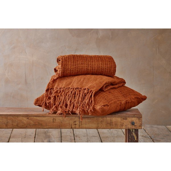 Coperta di lino arancione, 170 x 130 cm Kadin - Nkuku-image-1