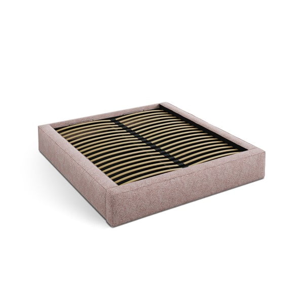 Letto matrimoniale imbottito rosa chiaro con contenitore e rete inclusi 200x200 cm Simon – Micadoni 