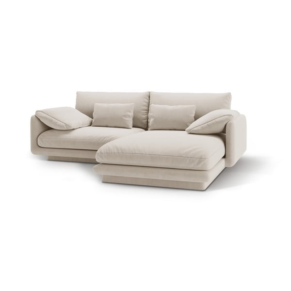 Divano angolare bianco (con penisola a destra/con chaise lounge) con rivestimento in velluto Torino – Micadoni -image-1