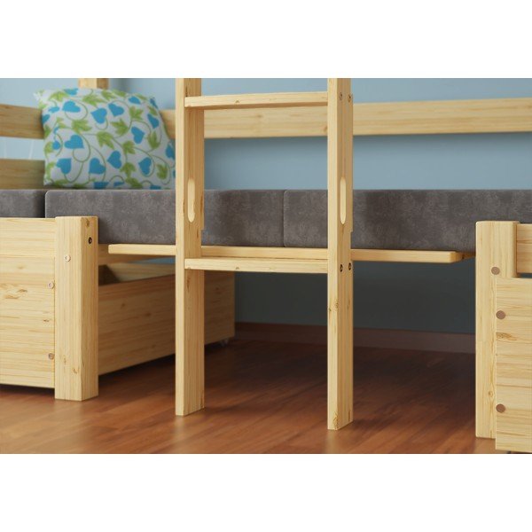 Letto da bambini a castello di colore naturale in pino massiccio con spazio contenitivo 90x200 cm Elen – Olivia Living-image-2