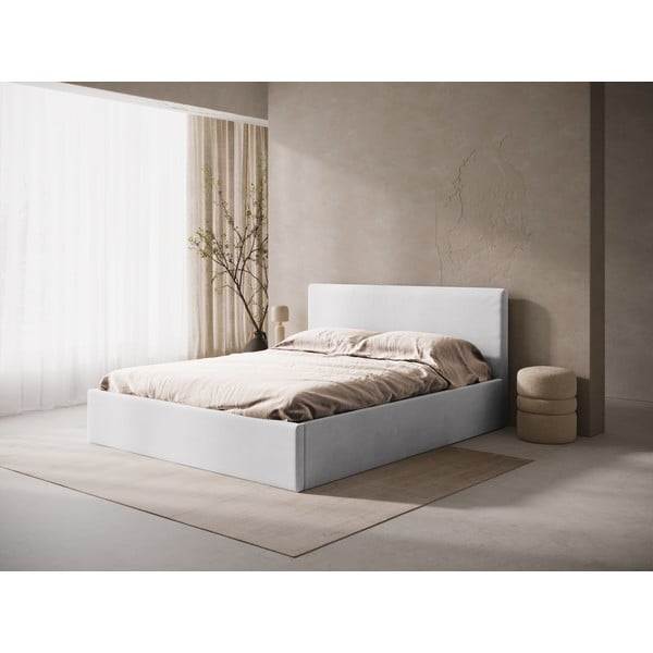 Letto matrimoniale imbottito grigio chiaro con contenitore/senza testiera con rete inclusa 200x200 cm Susan – Micadoni -image-1