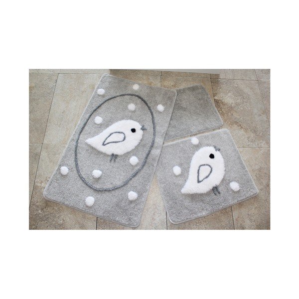 Set di 3 tappetini da bagno Birdle Grey Birdie - Foutastic
