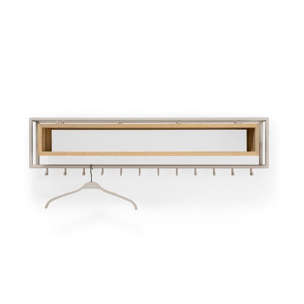 Attaccapanni da parete di colore naturale/grigio tortora in rovere massiccio con scaffale 118 cm School – Spinder Design-image-4