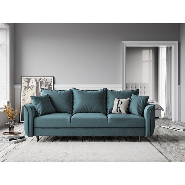 Divano letto in velluto blu petrolio Basso - Kooko Home-image-4