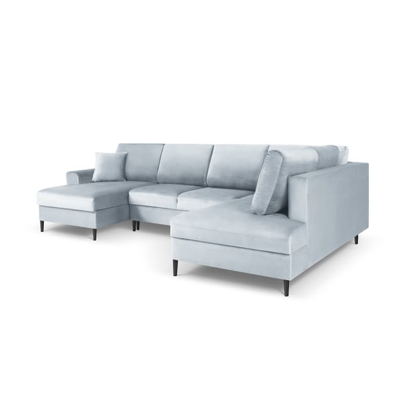 Divano angolare azzurro allungabile e con contenitore (con penisola a destra/a U) con rivestimento in velluto Kyoto – Cosmopolitan Design-image-3