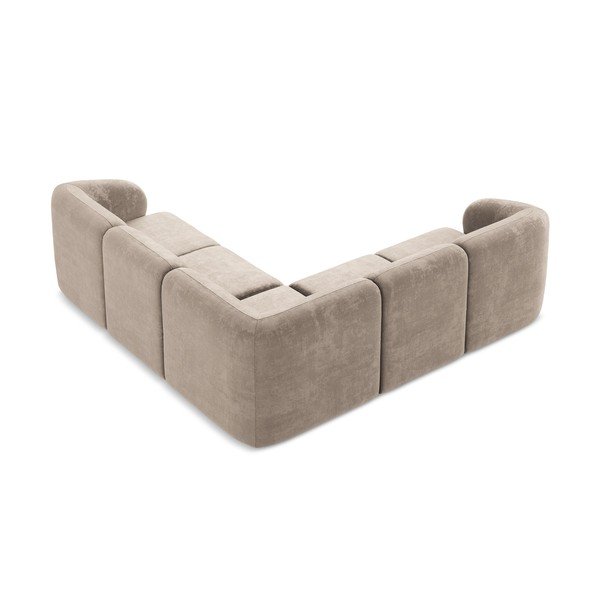 Divano angolare marrone chiaro con rivestimento in ciniglia Lani – Makamii-image-3