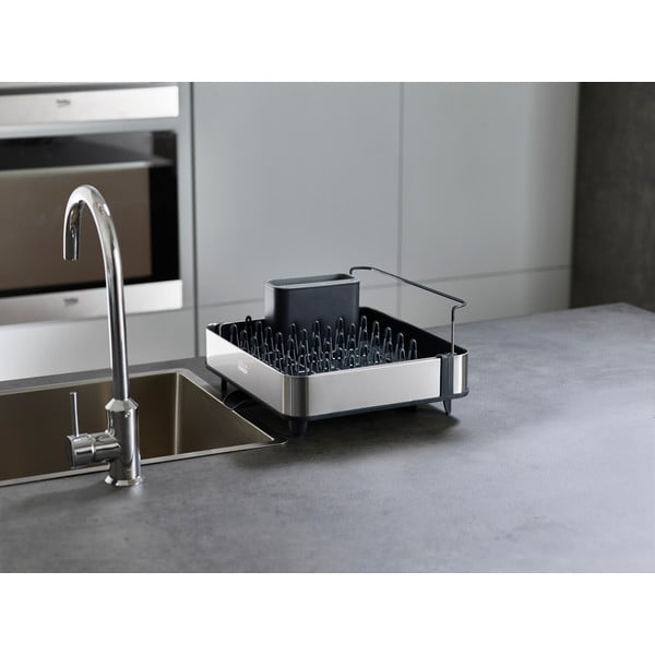 Set di scolapiatti e dispenser di sapone nero/argentato in plastica 36x32 cm Rethink Your Sink – Joseph Joseph-image-1