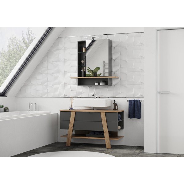 Mobile bagno sospeso grigio scuro con specchio in rovere 90x91 cm Avellino - Germania-image-4