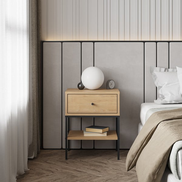 Comodino in rovere con ripiani in colore naturale Lisa - Marckeric-image-1