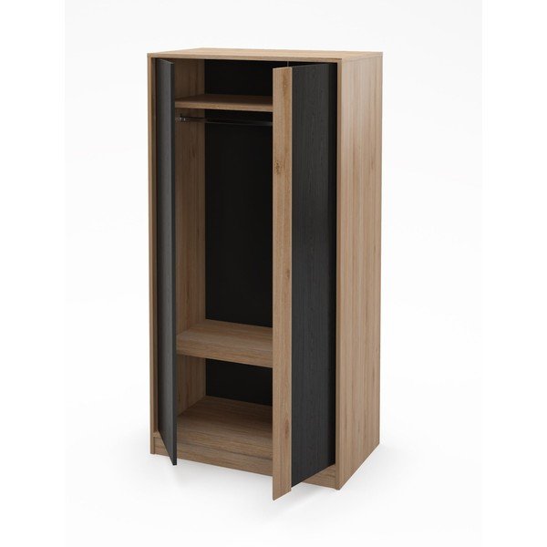 Armadio effetto rovere in nero-naturale 90x180x53 cm Dennis - Marckeric-image-3