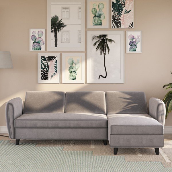 Divano letto angolare in velluto grigio Perry - Støraa-image-3