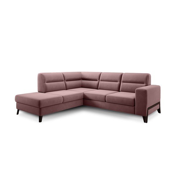 Divano angolare rosa allungabile/con contenitore (con penisola a sinistra/a L) e rivestimento in velluto Cassara – ELTAP
