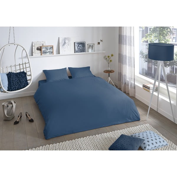 Biancheria da letto matrimoniale in cotone blu versal, 200 x 220 cm Uni - Good Morning-image-1
