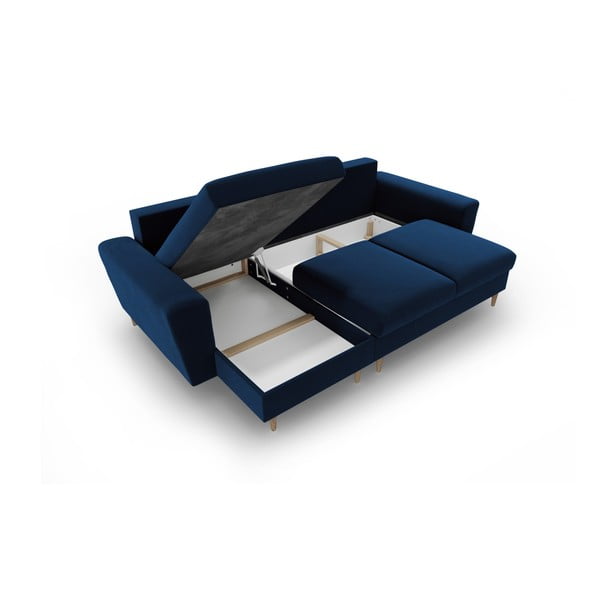 Divano angolare blu allungabile e con contenitore con rivestimento in velluto Kyoto – Cosmopolitan Design-image-3