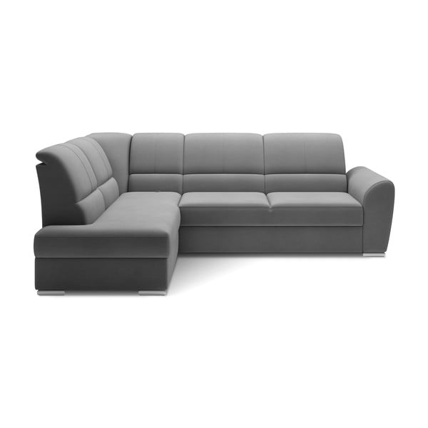 Divano angolare grigio allungabile/con contenitore (con penisola a sinistra/a L) e rivestimento in velluto Siber – ELTAP