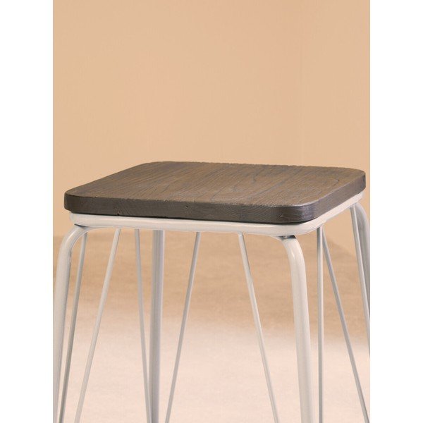Sgabello grigio/colore naturale scuro in olmo massiccio District – Premier Housewares-image-3