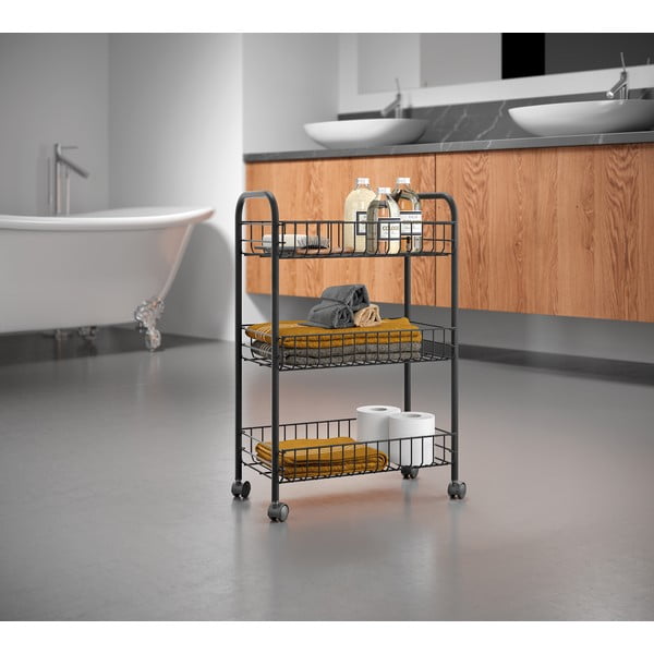 Carrello mobile in acciaio inox nero Lava Lugano - Metaltex-image-1