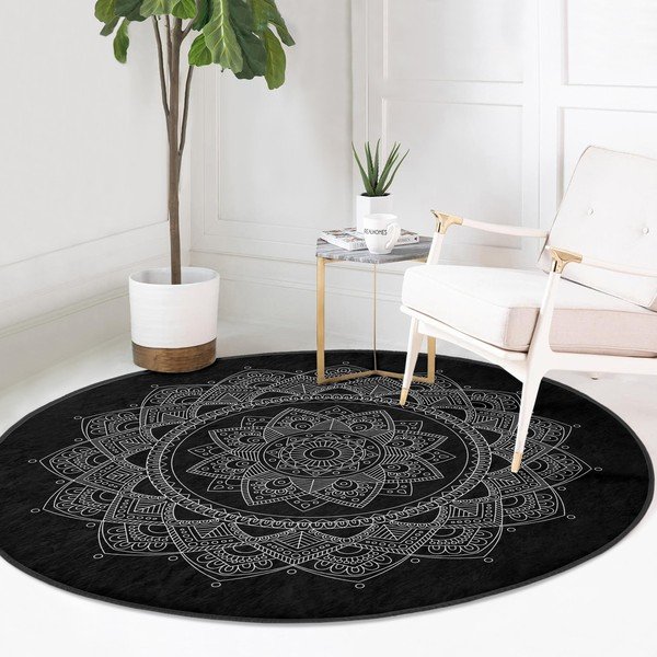 Tappeto rotondo nero lavabile adatto a robot aspirapolvere ø 100 cm Comfort - Mila Home-image-2