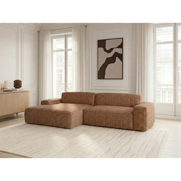 Divano angolare arancione allungabile/con movimento relax elettrico (con penisola a sinistra) Abel – Bobochic Paris-image-1