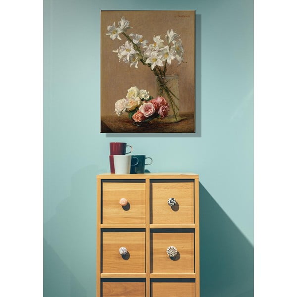 Riproduzione di un dipinto , 45 x 60 cm Henri Fantin-Latour - Roses and Lilies - Fedkolor-image-1