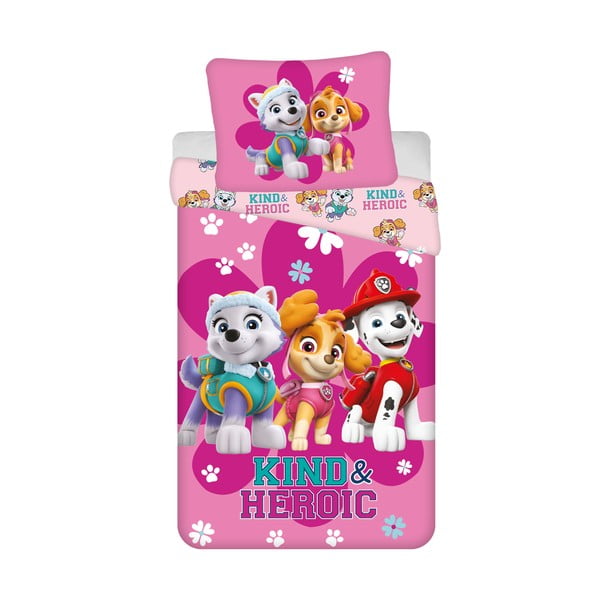 Set copripiumino e federa da bambini rosa in cotone per letto singolo 140x200 cm Paw Patrol "Heroic" – Jerry Fabrics
