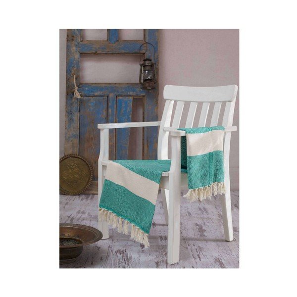 Telo da bagno Hammam Elmas verde e bianco, 100 x 180 cm - Mijolnir-image-1