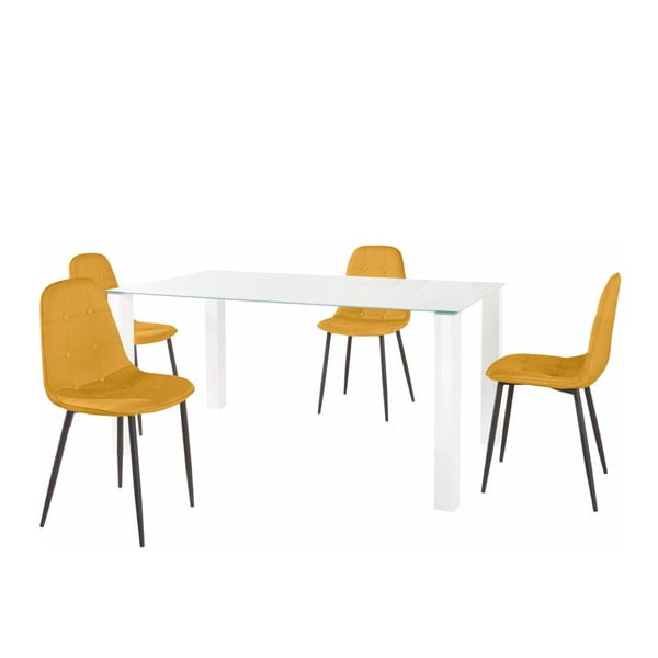 Set di tavolo da pranzo e 4 sedie gialle Dante, lunghezza tavolo 160 cm - Støraa
