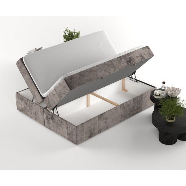 Letto boxspring marrone con contenitore 200x200 cm Yoko - Maison de Rêve-image-3