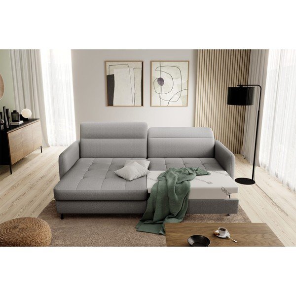Divano angolare grigio allungabile/con contenitore (con penisola a sinistra/con chaise lounge) e rivestimento in velluto Gomsi – ELTAP-image-1