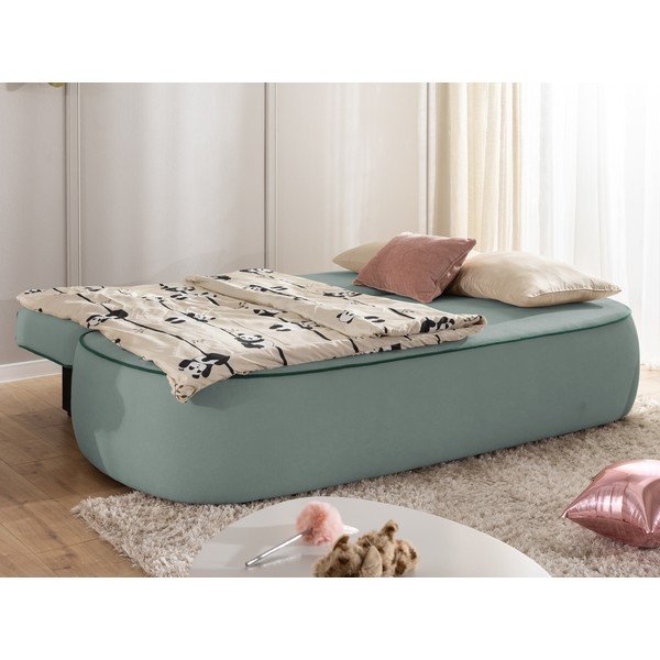 Divano per bambini color petrolio/blu polveroso allungabile/con contenitore con rivestimento in velluto 210 cm Saga – Ropez-image-4