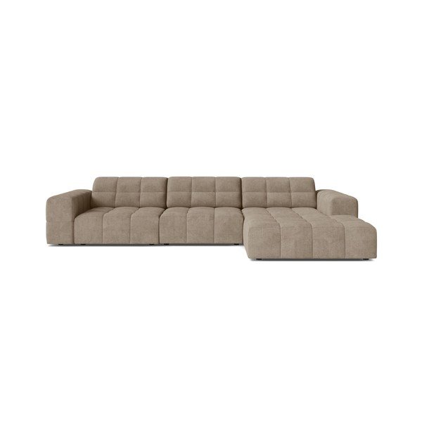Divano angolare beige (con penisola a destra/con chaise lounge) con rivestimento in ciniglia Chicago – Cosmopolitan Design