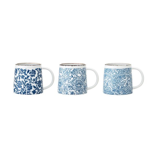 Tazze in set bianche/blu in gres 3 pz Molly – Bloomingville-image-3