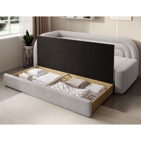 Divano color crema allungabile/con contenitore con penisola a destra e rivestimento in bouclé 223 cm Fabillo – ELTAP-image-4