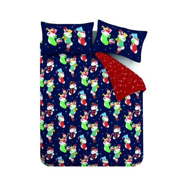 Set copripiumino e federa da bambini rosso e blu per letto matrimoniale 200x200 cm Christmas Elves – Catherine Lansfield