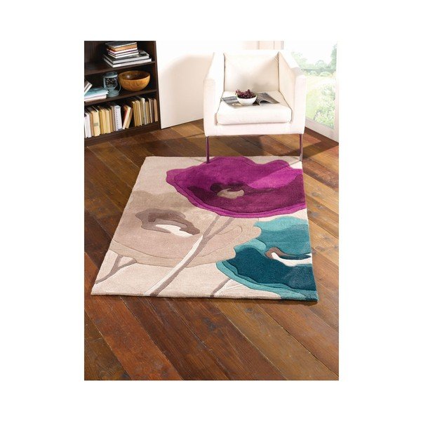 Koberec Poppy Flowers Teal Purple, 120x170 cm
