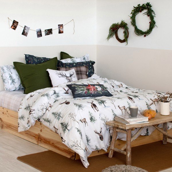 Copripiumino in cotone bianco e verde per letto matrimoniale 200x200 cm Mystical winter - Happy Friday-image-1
